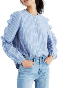 Splendid Stripe Woven Frill Sleeve Chad Villa Blue