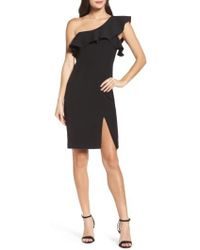 Bardot Black One Shoulder Slit Ruffle Dress