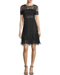 Elie Tahari Anabelle Floral Lace Fringe Dress